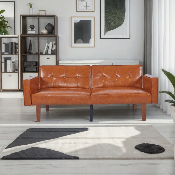 English Elm 68.11 Inch Split Back PU Leather Futon Sleeper Sofa for Office or Living Room B347P569022