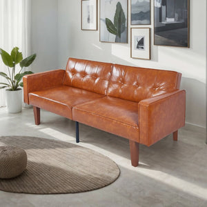English Elm 68.11 Inch Split Back PU Leather Futon Sleeper Sofa for Office or Living Room B347P569022