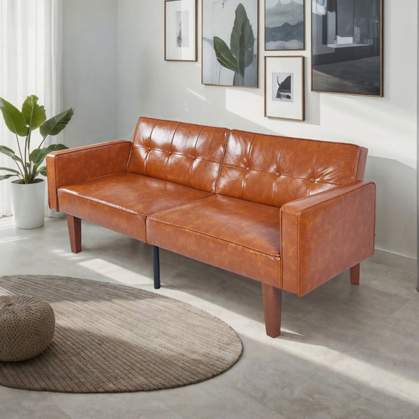 English Elm 68.11 Inch Split Back PU Leather Futon Sleeper Sofa for Office or Living Room B347P569022