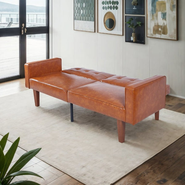 English Elm 68.11 Inch Split Back PU Leather Futon Sleeper Sofa for Office or Living Room B347P569022