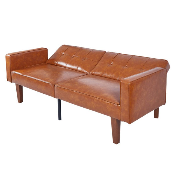 English Elm 68.11 Inch Split Back PU Leather Futon Sleeper Sofa for Office or Living Room B347P569022