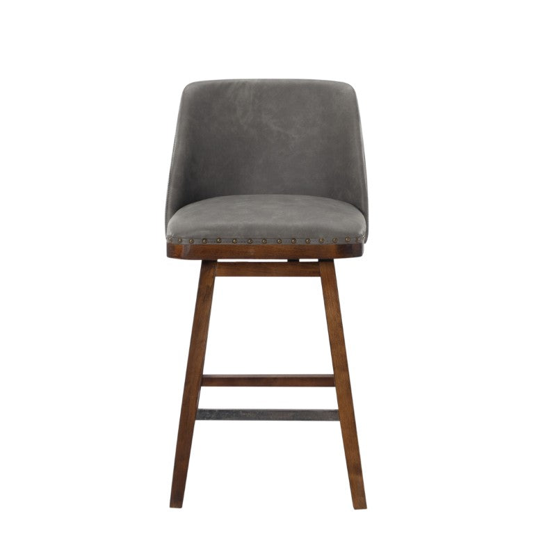 English Elm 360° Swivel PU Leather Counter Stool Solid Wood Frame for Kitchen Island or Home Bar B347P569048