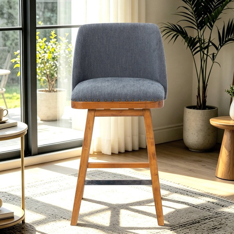 English Elm 360° 360 Swivel Linen Upholstered Counter Stool Minimalist Design for Kitchen Island Bar B347P569050