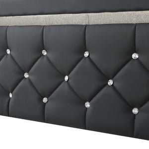 English Elm Queen Platform Bed Faux Leather Tufted Headboard with RGB LED Ambient Light Strip B347P569106