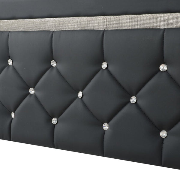English Elm Queen Platform Bed Faux Leather Tufted Headboard with RGB LED Ambient Light Strip B347P569106