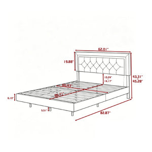 English Elm Queen Platform Bed Faux Leather Tufted Headboard with RGB LED Ambient Light Strip B347P569106