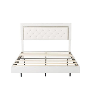 English Elm Queen Platform Bed Faux Leather Tufted Headboard with RGB LED Ambient Lighting B347P569110