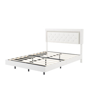 English Elm Queen Platform Bed Faux Leather Tufted Headboard with RGB LED Ambient Lighting B347P569110