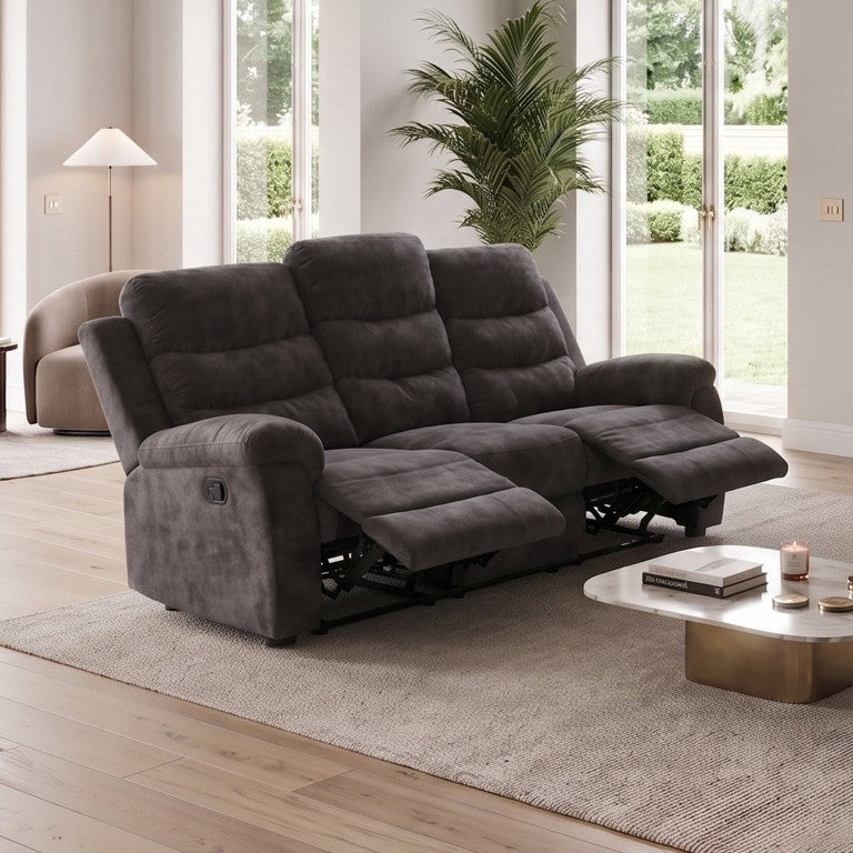 English Elm 80 Inch Channel Tufted Three Seat Reclining Sofa with High Resilience Foam Seating B347P590791