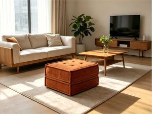 English Elm Multi‑functional Corduroy Square Ottoman Tufted Footrest Seating for Living Room Nooks B347P595548