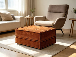 English Elm Multi‑functional Corduroy Square Ottoman Tufted Footrest Seating for Living Room Nooks B347P595548