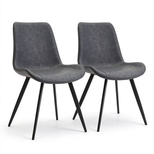 English Elm Modern PVC Upholstered Armless Dining Chairs Ergonomic Curved Back Kitchen Seating Dark Gray Set of 2 B347P612996