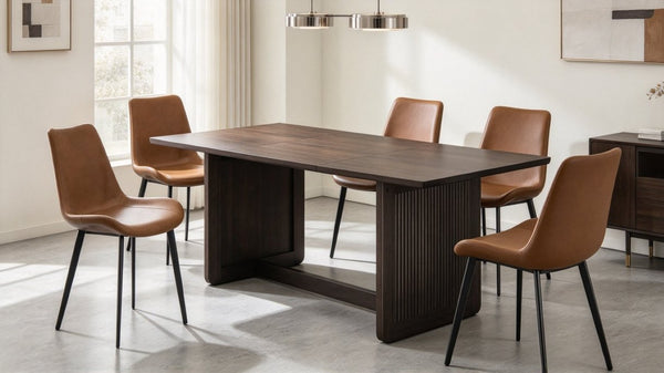 English Elm Modern PVC Upholstered Armless Dining Chairs Ergonomic Curved Back Kitchen Seating Brown Set of 2 - A B347P613000