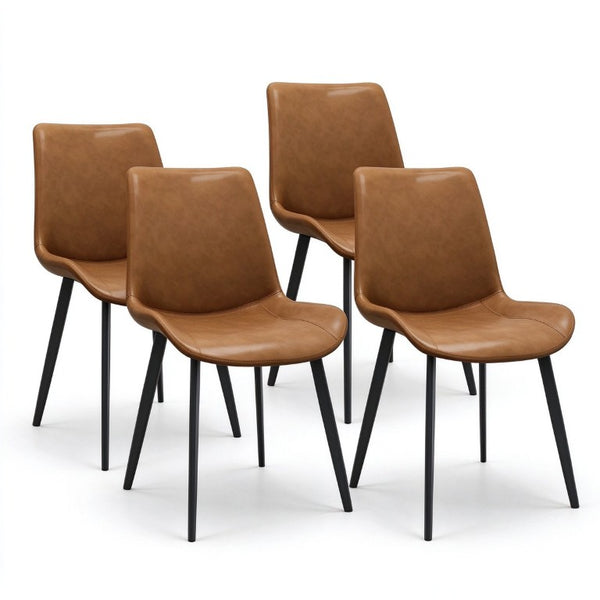 English Elm Modern PVC Upholstered Armless Dining Chairs Ergonomic Curved Back Kitchen Seating Brown Set of 2 - B B347P613007