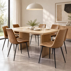 English Elm Modern PVC Upholstered Armless Dining Chairs Ergonomic Curved Back Kitchen Seating Brown Set of 2 - B B347P613007