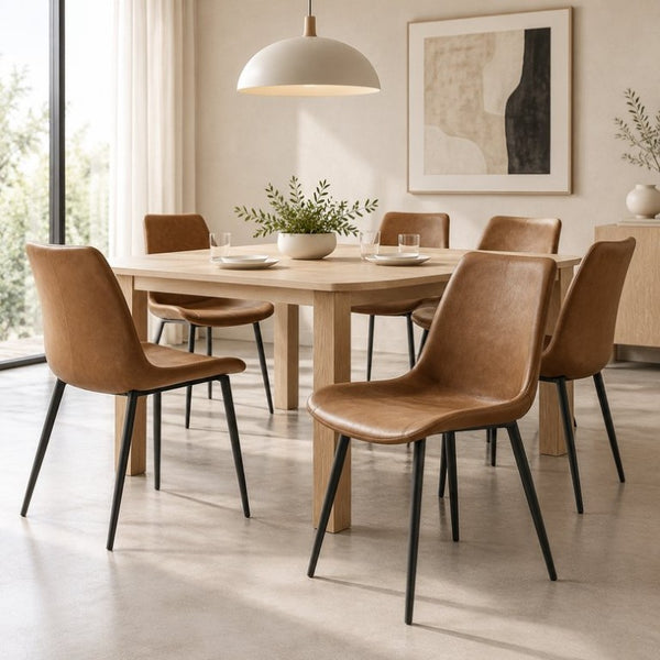 English Elm Modern PVC Upholstered Armless Dining Chairs Ergonomic Curved Back Kitchen Seating Brown Set of 2 - B B347P613007