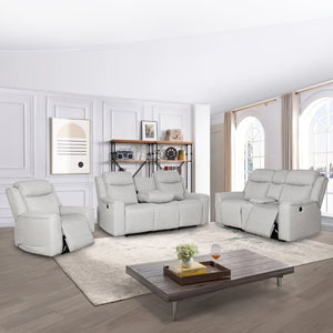English Elm Contemporary Gray Upholstered Living Room Set with Recliner Sofa and Storage Console B347S00001