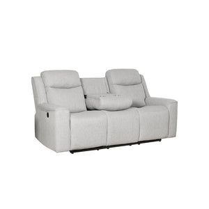 English Elm Contemporary Gray Upholstered Living Room Set with Recliner Sofa and Storage Console B347S00001