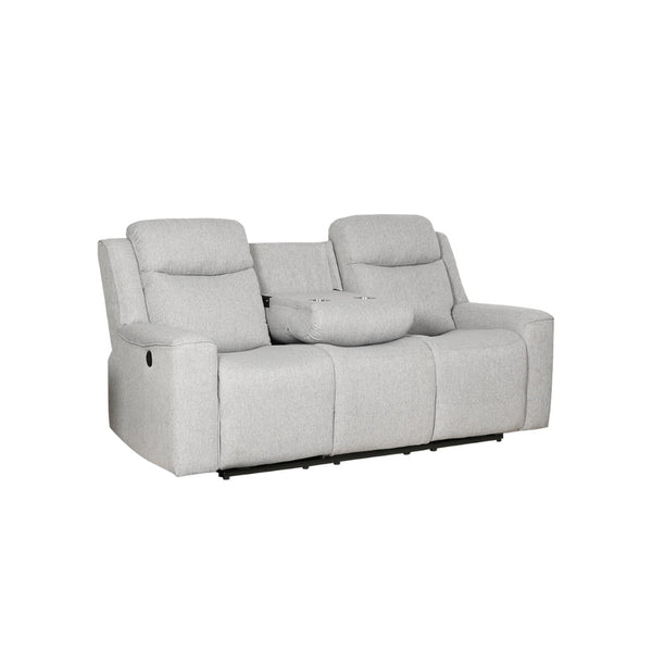 English Elm Contemporary Gray Upholstered Living Room Set with Recliner Sofa and Storage Console B347S00001
