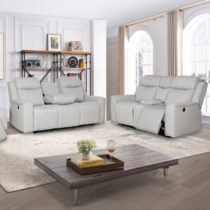 English Elm Contemporary Polyester Sofa and Loveseat Set with Console Storage and Cup Holders B347S00002