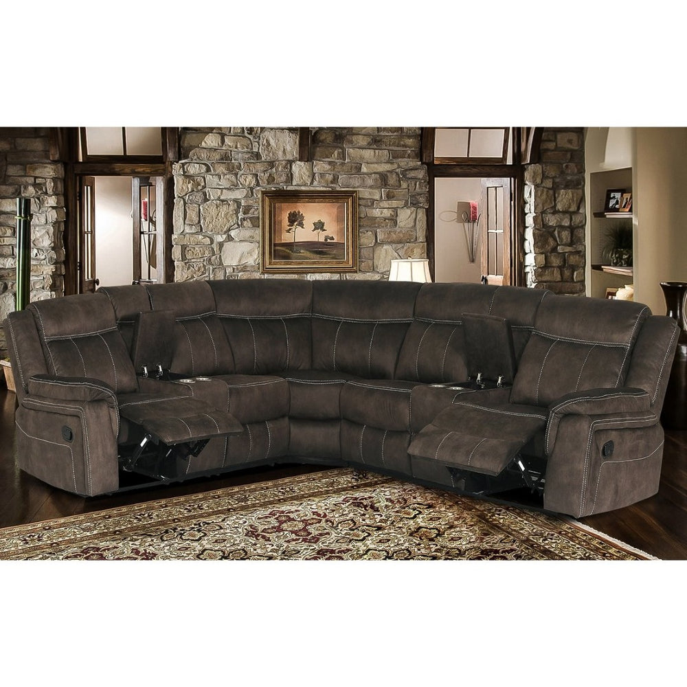 English Elm Modern Three Piece Reclining Sectional Sofa with Storage Consoles and Cup Holders B347S00004