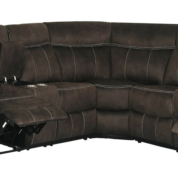 English Elm Modern Three Piece Reclining Sectional Sofa with Storage Consoles and Cup Holders B347S00004