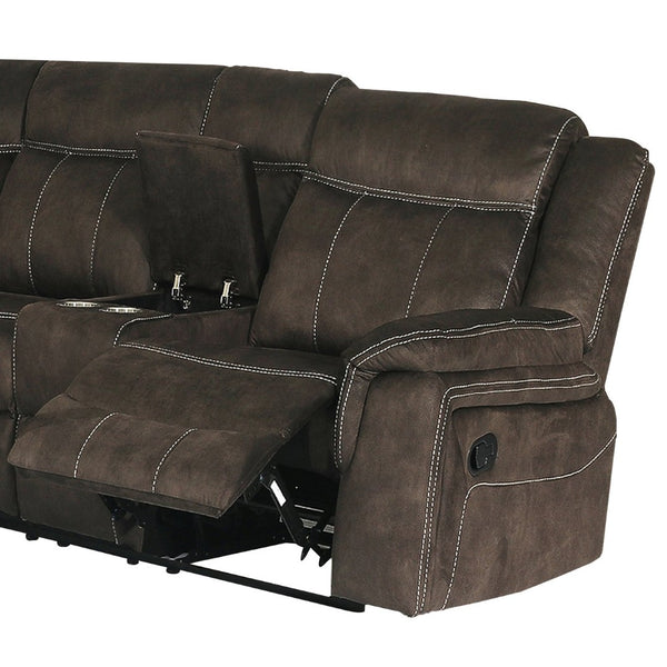 English Elm Modern Three Piece Reclining Sectional Sofa with Storage Consoles and Cup Holders B347S00004
