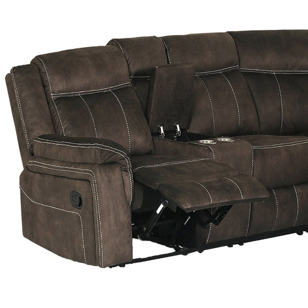 English Elm Modern Three Piece Reclining Sectional Sofa with Storage Consoles and Cup Holders B347S00004