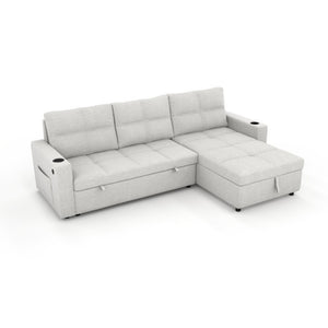 English Elm Convertible Sectional Sleeper Sofa with Hidden Storage USB Port and Cup Holders Beige B347S00018
