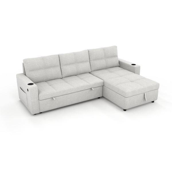 English Elm Convertible Sectional Sleeper Sofa with Hidden Storage USB Port and Cup Holders Beige B347S00018