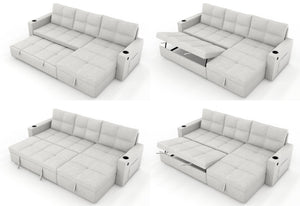 English Elm Convertible Sectional Sleeper Sofa with Hidden Storage USB Port and Cup Holders Beige B347S00018