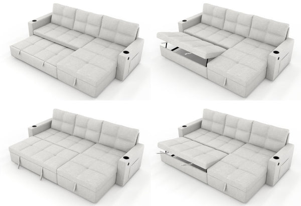 English Elm Convertible Sectional Sleeper Sofa with Hidden Storage USB Port and Cup Holders Beige B347S00018