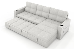 English Elm Convertible Sectional Sleeper Sofa with Hidden Storage USB Port and Cup Holders Beige B347S00018
