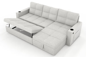 English Elm Convertible Sectional Sleeper Sofa with Hidden Storage USB Port and Cup Holders Beige B347S00018
