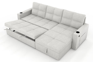 English Elm Convertible Sectional Sleeper Sofa with Hidden Storage USB Port and Cup Holders Beige B347S00018