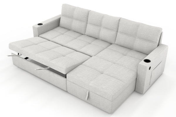 English Elm Convertible Sectional Sleeper Sofa with Hidden Storage USB Port and Cup Holders Beige B347S00018