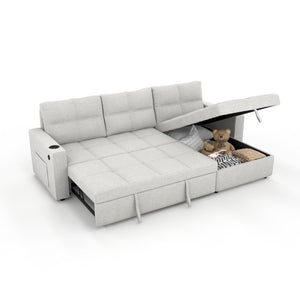 English Elm Convertible Sectional Sleeper Sofa with Hidden Storage USB Port and Cup Holders Beige B347S00018