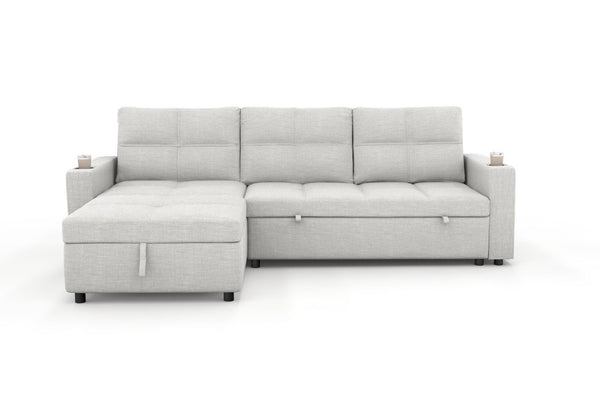 English Elm Convertible Sectional Sleeper Sofa with Hidden Storage USB Port and Cup Holders Beige B347S00018