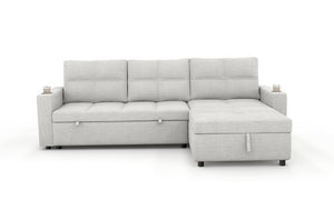 English Elm Convertible Sectional Sleeper Sofa with Hidden Storage USB Port and Cup Holders Beige B347S00018