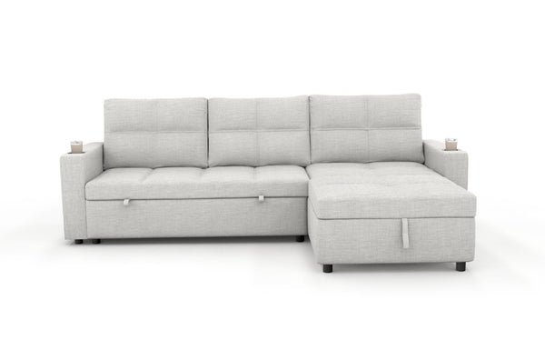 English Elm Convertible Sectional Sleeper Sofa with Hidden Storage USB Port and Cup Holders Beige B347S00018