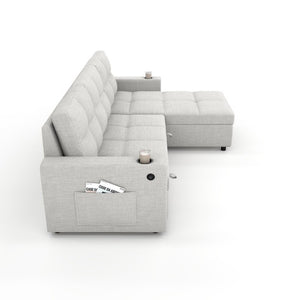 English Elm Convertible Sectional Sleeper Sofa with Hidden Storage USB Port and Cup Holders Beige B347S00018