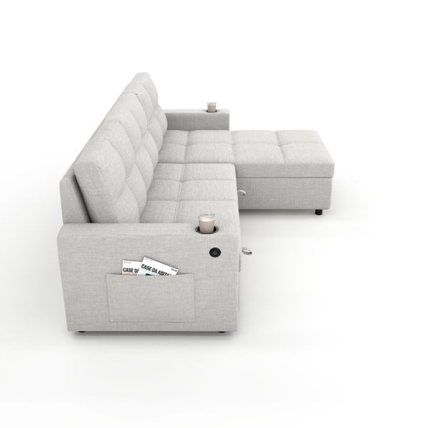 English Elm Convertible Sectional Sleeper Sofa with Hidden Storage USB Port and Cup Holders Beige B347S00018