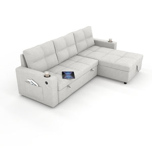 English Elm Convertible Sectional Sleeper Sofa with Hidden Storage USB Port and Cup Holders Beige B347S00018