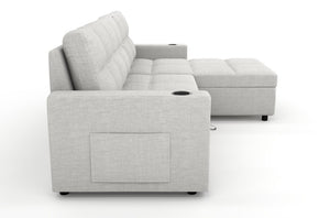 English Elm Convertible Sectional Sleeper Sofa with Hidden Storage USB Port and Cup Holders Beige B347S00018