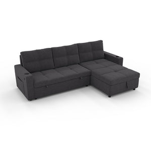 English Elm Convertible Sectional Sleeper Sofa with Hidden Storage USB Port and Cup Holders Dark Gray B347S00019