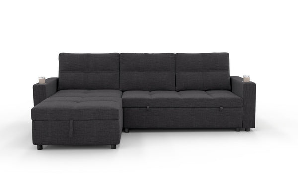 English Elm Convertible Sectional Sleeper Sofa with Hidden Storage USB Port and Cup Holders Dark Gray B347S00019