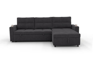 English Elm Convertible Sectional Sleeper Sofa with Hidden Storage USB Port and Cup Holders Dark Gray B347S00019