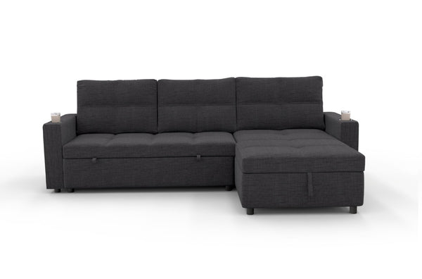 English Elm Convertible Sectional Sleeper Sofa with Hidden Storage USB Port and Cup Holders Dark Gray B347S00019