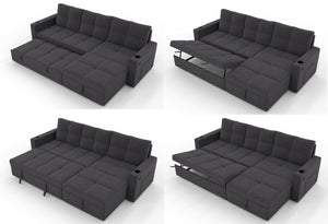 English Elm Convertible Sectional Sleeper Sofa with Hidden Storage USB Port and Cup Holders Dark Gray B347S00019
