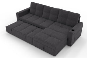 English Elm Convertible Sectional Sleeper Sofa with Hidden Storage USB Port and Cup Holders Dark Gray B347S00019
